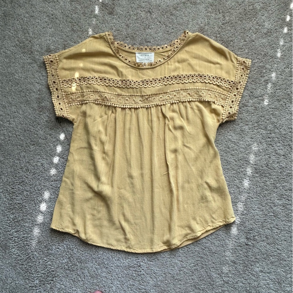 Knox Rose Lace-Trimmed Golden Mustard  Colored Blouse